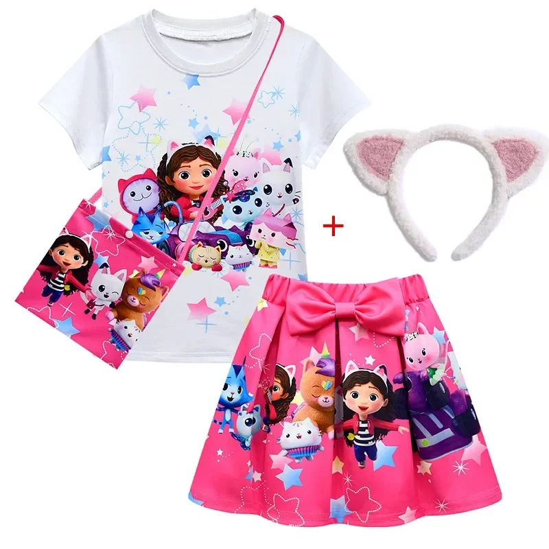 Gabby Dollhouse Costume Baby Girls Gabbys Dollhouse Dresses T-shirt Skirts Sets Gabby Cat Cosplay Costume Birthday Party Clothes