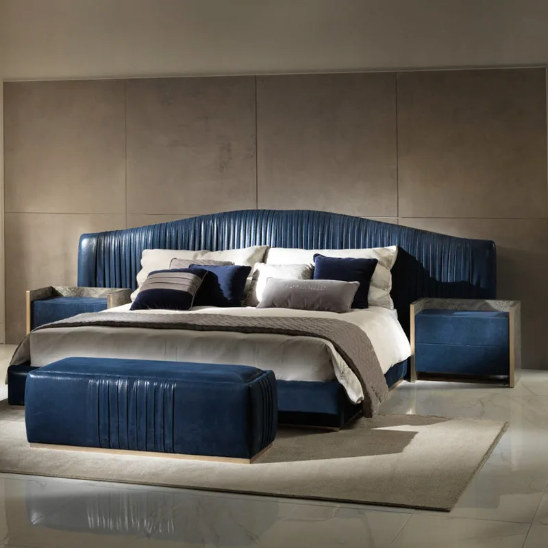 Leather modern simple double  villa master bedroom wide  screen 1.8 meters big