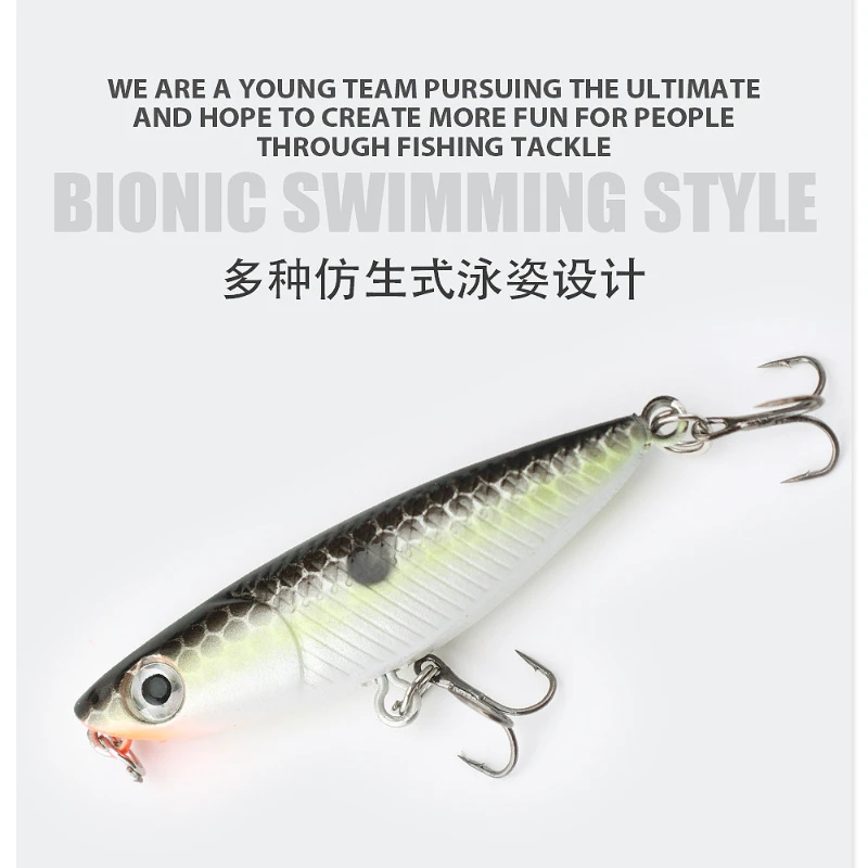 

3D Eyes 45mm 1.9g 1pcs Wobblers Mini Hard Lure Bait Treble Hook camping Fishing Tackle Zigzag Dog Pencil Floating Fishing Lure