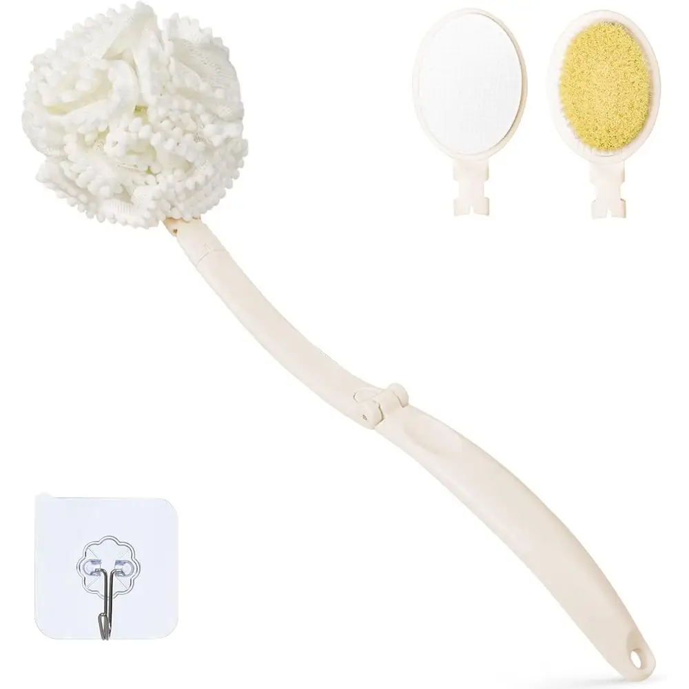 

Loofah Sponge with Handle,Back Scrubber Brush for Shower, Lotion Applicator for Back,3 in 1 Shower Kit (White loofah)