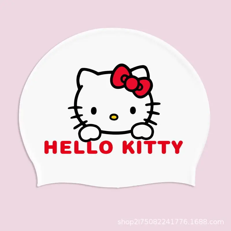 

Cute Hello Kitty swim cap Kawaii cartoon anime diving flexible waterproof protection ear silicone student girl gift wholesale