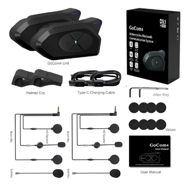 NOECI GOCOM4 Motorfiets Intercom Helm Bluetooth Headset Muziek delen BT5.1 Interphone Voor 4 Rijders 1500M Praten FM IP65
