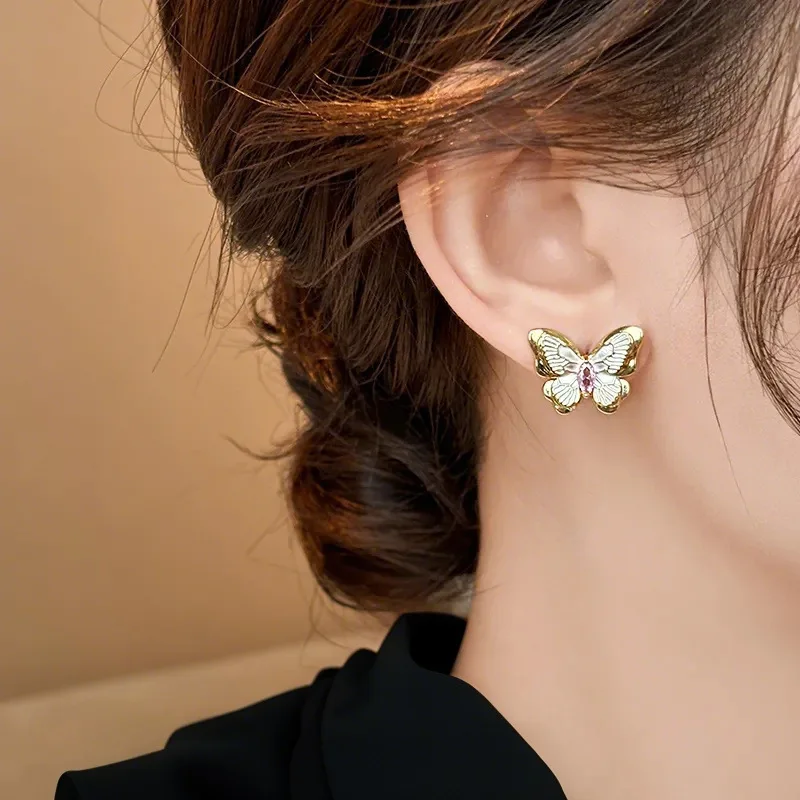 925 Silver Needle French Vintage Butterfly Earrings For Women Jewelry 2026 Trending New Korean Fashion Women's Stud Earrings