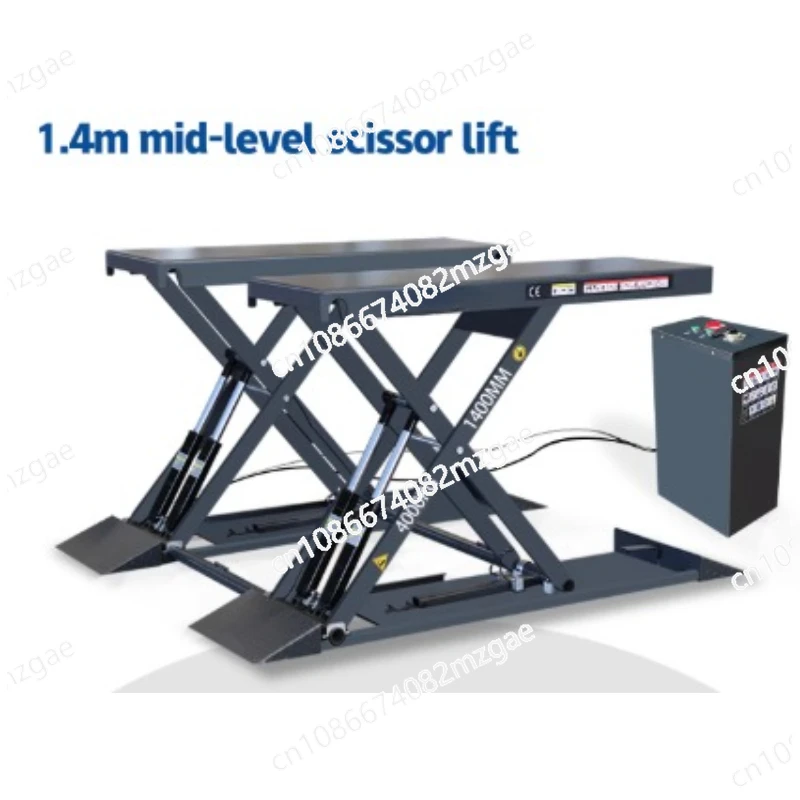 4 hydraulic cylinders for automatic lifting and strengthening of steel arms, 4.5ft ultra-low profile mid-level scissor lift