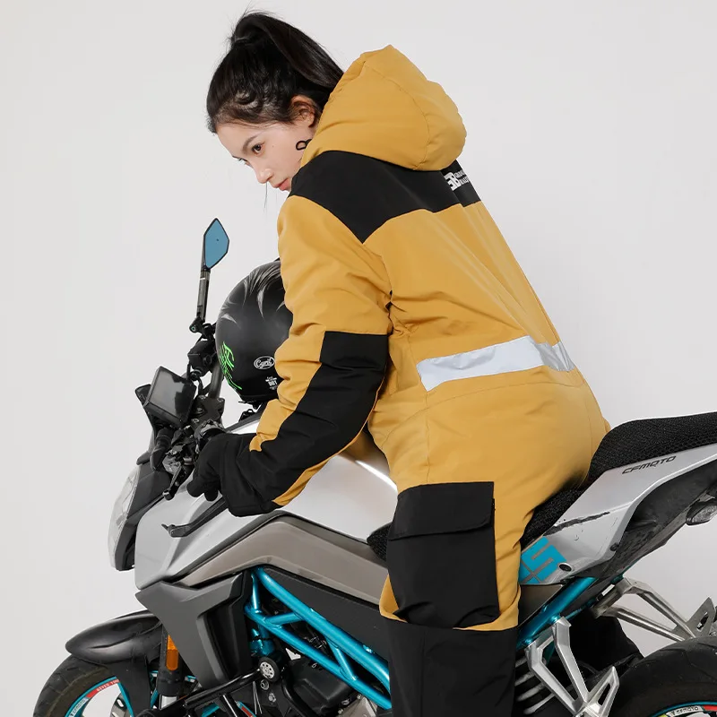 Vêtements d\'équitation de moto de course de chevalier imbibés pour adultes, jambe fendue, voiture électrique, vélo, chaud, peluche, hiver, 1 pièce