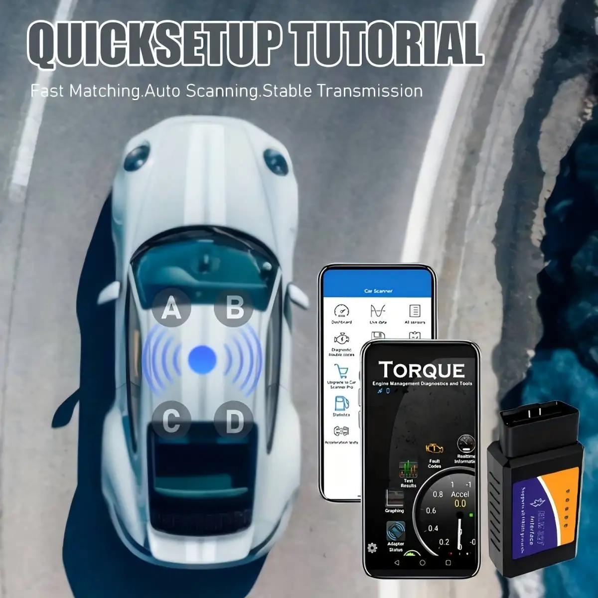 Wireless Obd2 Scanner - Full System Scanning, Emissions Testing, Real-Time Data Analysis, Compatible with Android and Ios, No Battery Required, Obd-Ii Interface Car Diagnostic Tool, Suitable for Most Vehicles