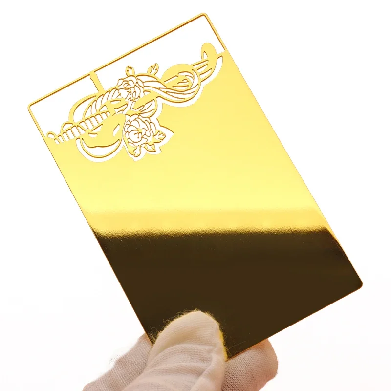 

Custom Luxury Laser Cut Engraved Rose Golden Mirror Finish Blanks Metal Business Cards Metal Business Cards Luxury