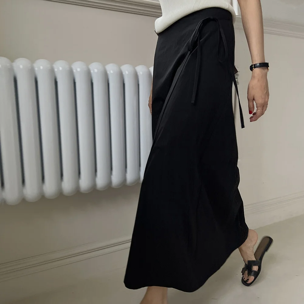 Elegant High Waist Long Side-Tie Slimming Midi Skirt for Women Vintage  Style Commute Casual Asymmetrical Silhouette