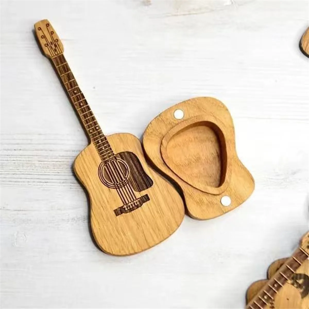 Wooden Acoustic Guitar Pick Box with Stand Portable Handcrafted Guitar Picks Storage Container Guitar Accessory