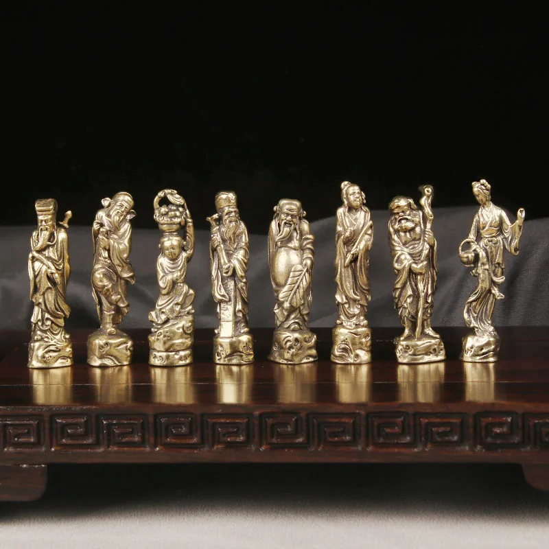 Adornos de Latón de los Ocho Inmortales Cruzando el Mar, Antigüedades, Estatuas de Bronce Variadas, Artesanías de Estilo Chino, Figuras de Bronce