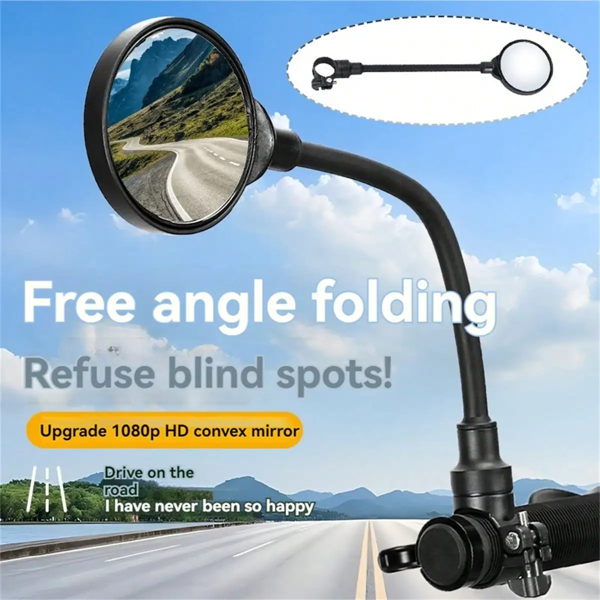 

1pcs 360 degree rotating adjustable hose rearview mirror, super light and easy to remove reflective bicycle handlebar mirror