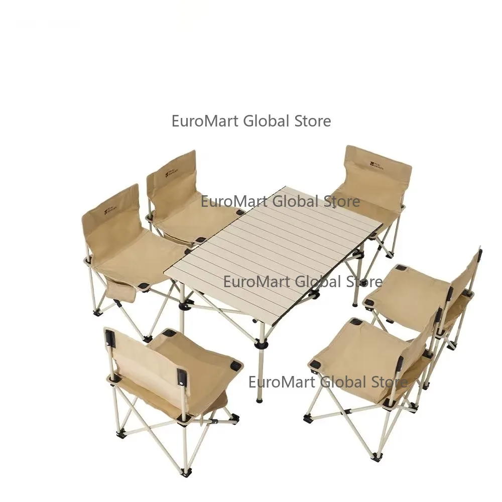 

Portable Iron Folding Table and Six Chair Set Modern Design Style for Outdoor Camping Picnic Barbecue