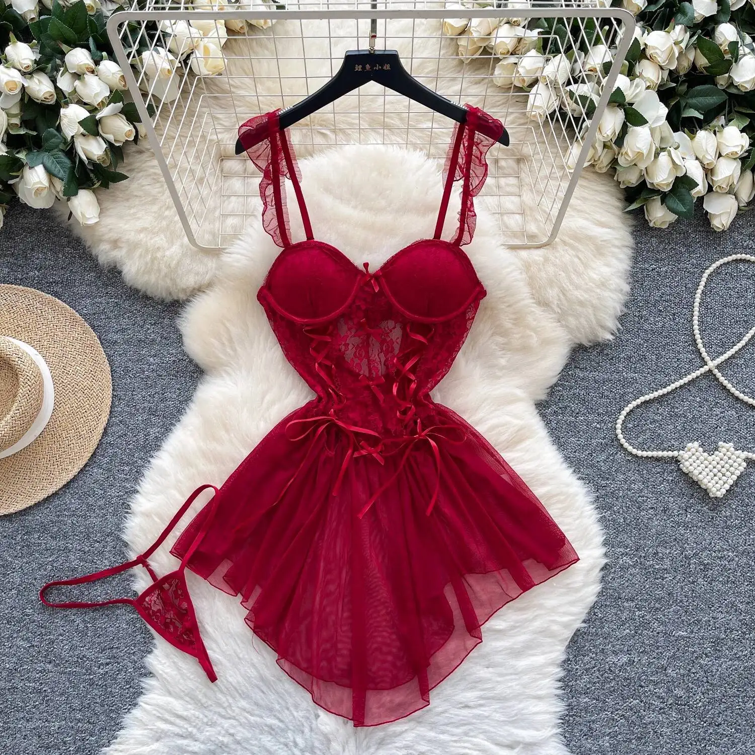 Women Chic Elegant Draw String Embroidered sleeveless mini dress Sexy Evening Fashion women clothing