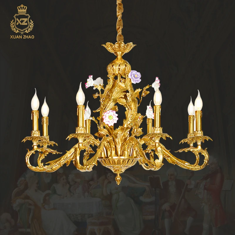 

French Luxury Living Room Dining Hanging Home Decor European Style Led Brass Candle Chandelier