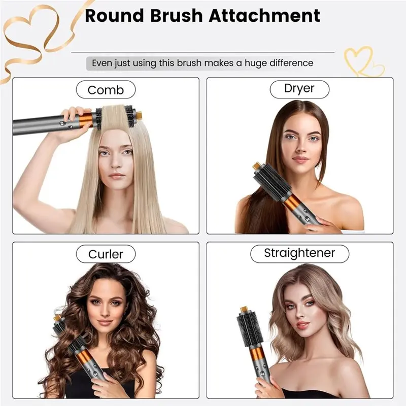 ABKR-For Dyson Airwrap HS01 HS05 HS8 Compatible Round Brush& Pre-Styling Nozzle For Straightening Adding Add Volume Dryer Speed
