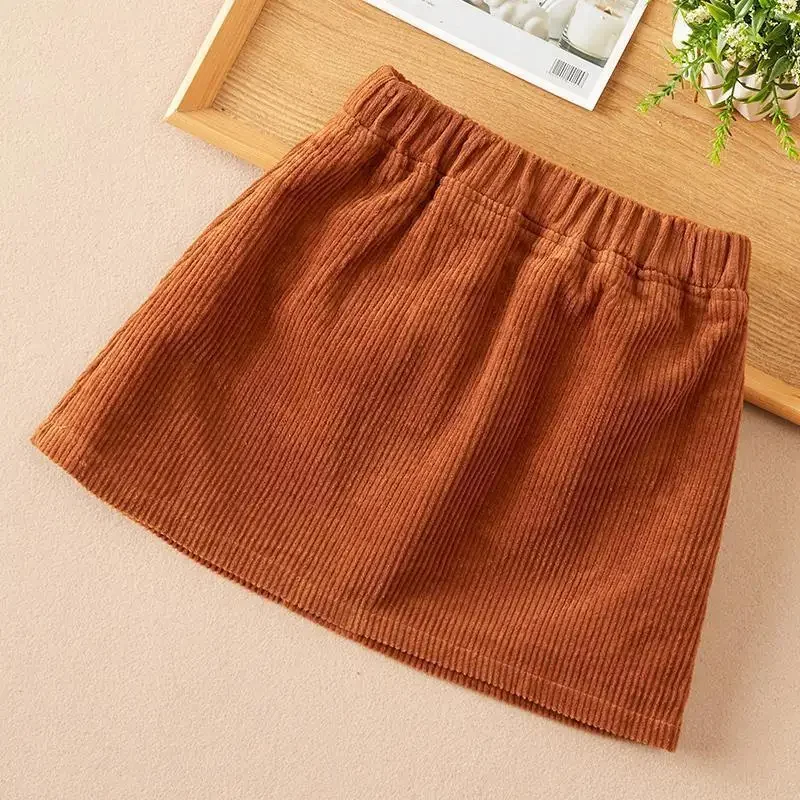 Girls Skirt Spring and Autumn 2024 New Girls Corduroy Korean Children Velvet Outer Wearing A-line Short Skirt