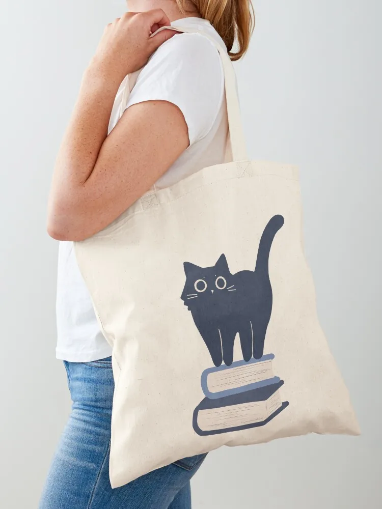 

Cat on pile of books Tote Bag reusable shopping bag Shopping bags Custom bag free delivery bags