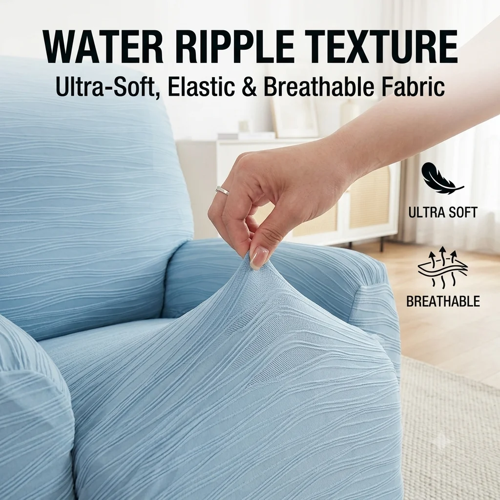 Universal Stretch Recliner Sofa Cover Ice Silk Cooling Water Wave Armchair Furniture Protector Elastic Dustproof Slipcover