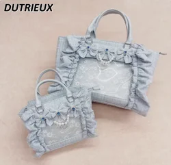 Japanese Mines New Ruffle Leaf Edge Bow Portable Oblique Span Bag Sweet and Cute Women Go Shopping Versatile Cosmetic Bags
