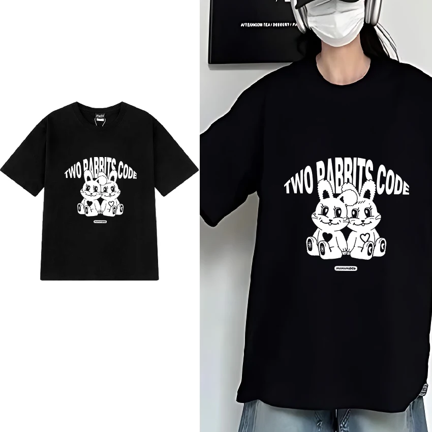 2024 Kpop Mamamoo Album Two Rabbits Cute Printed T shirt New Men Women Fashion Y2k Tops Unisex 100% Cotton short sleeve T-shirts