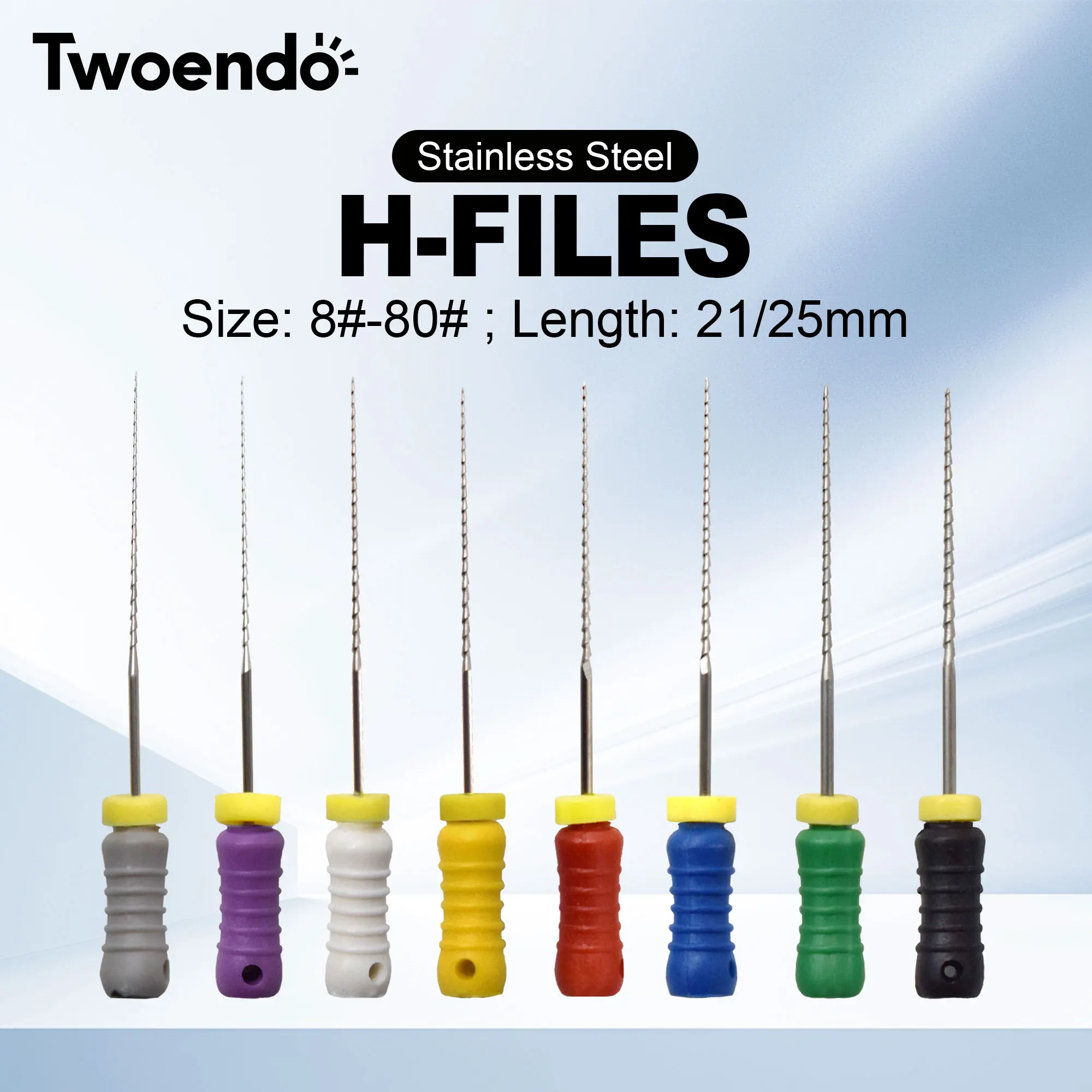 10 Boxes Twoendo 21mm 25mm Stainless Steel H Files #15-40 #45-80 Root Canal Endo Files 6Pcs/Box Hand Use Endodontic Instruments