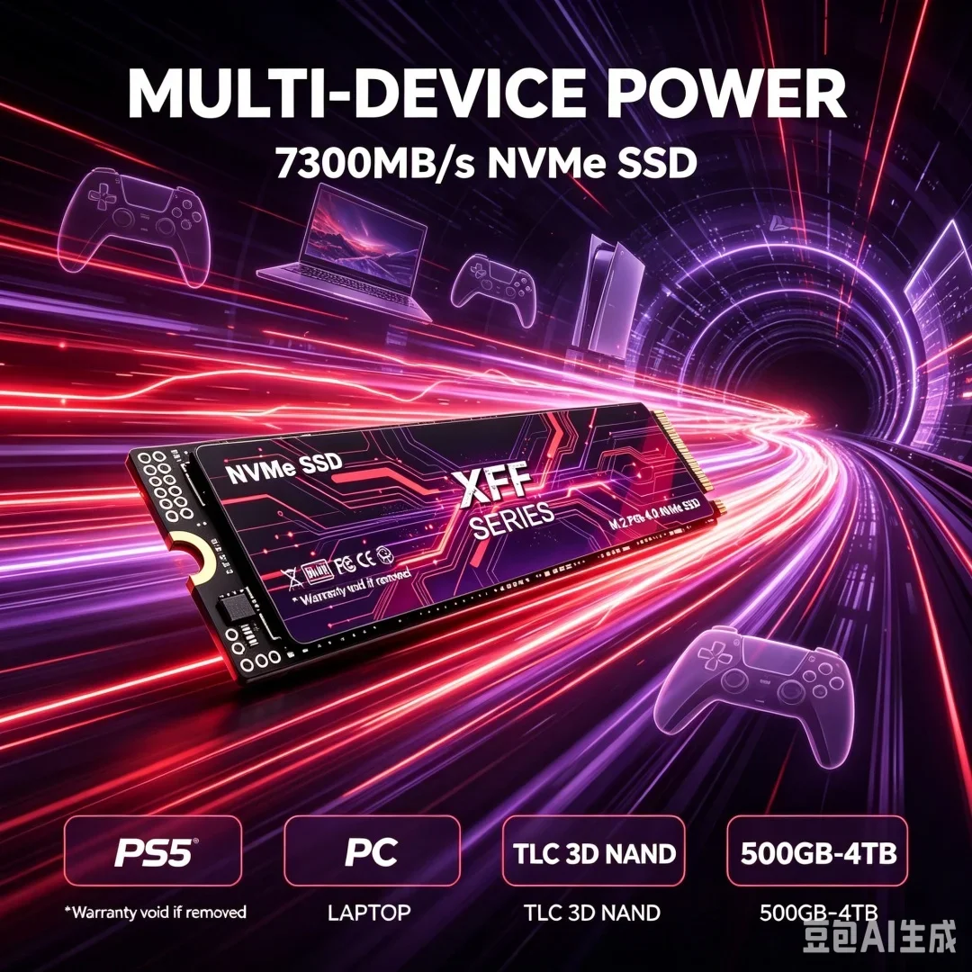 XFF M.2 2280 PCIe4.0 X4 NVMe SSD,7400MB/s 3D NAND TLC,1TB/2TB/4TB High-Speed Gaming SSD for PS5,Laptop & Desktop PC Upgrade