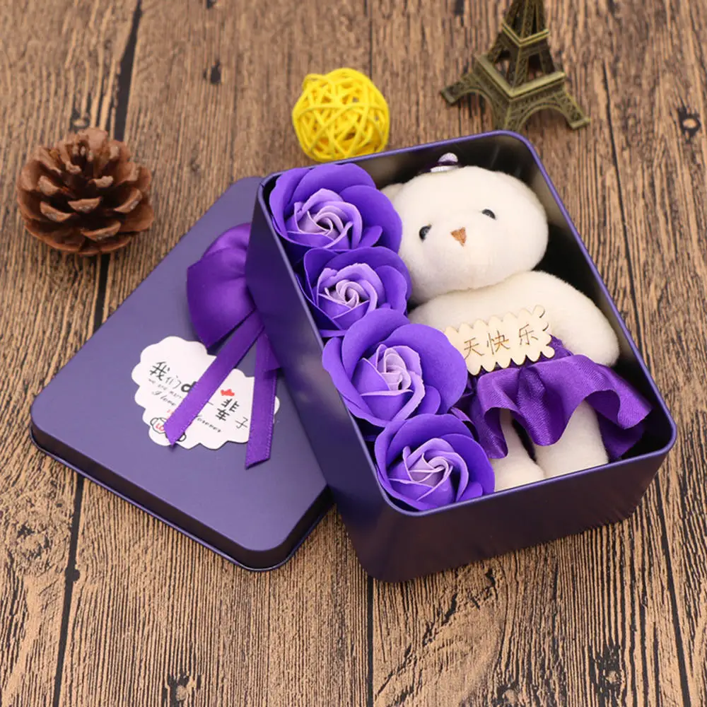 4pcs Scented Soap Flower Gift Rose Box Bouquet Holiday Gift Girl Artificial Flower Wedding Valentine's Day Decoration