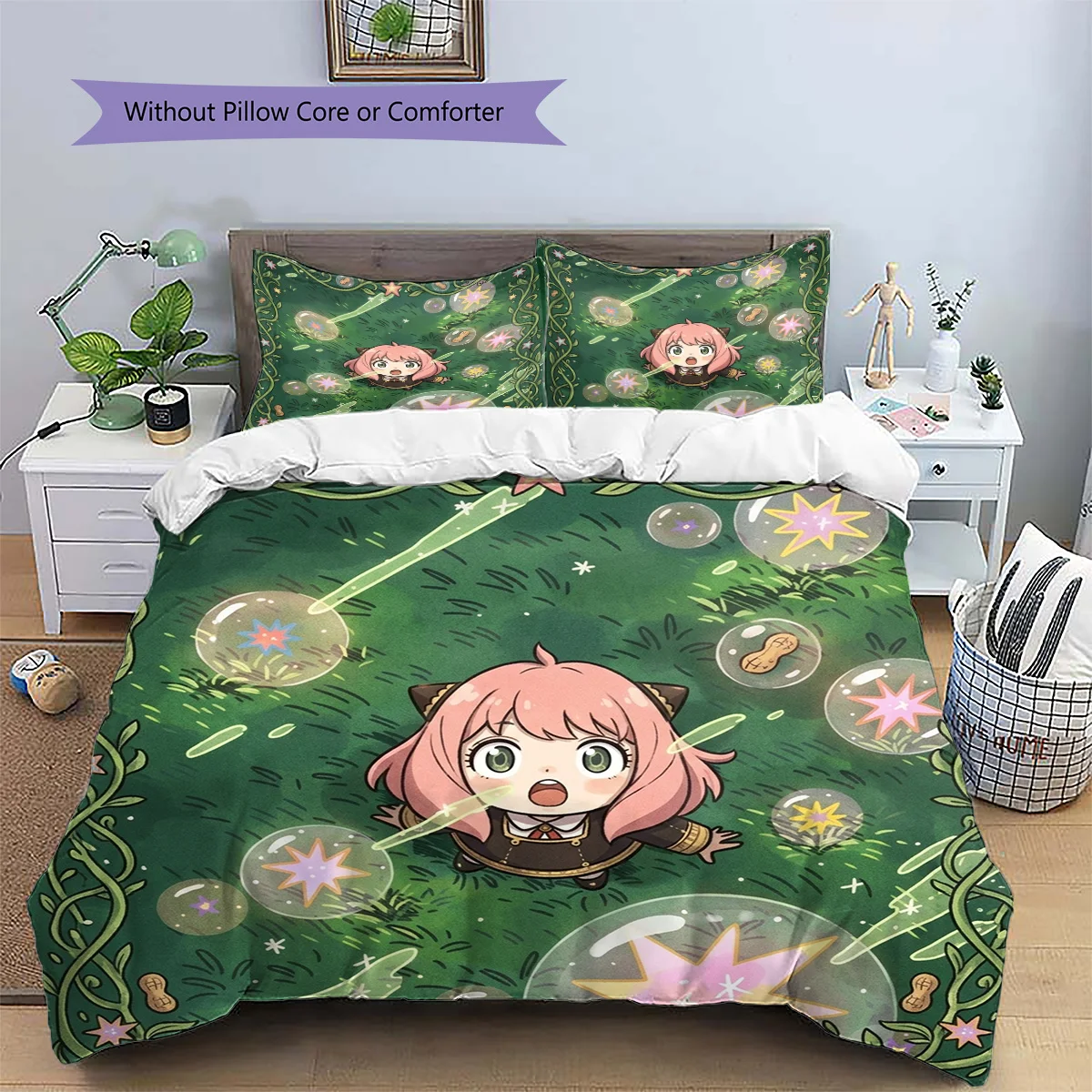 Anya Forger Patterned Pillowcase & Duvet Cover Set Home Bedroom Anime Bedding Decor Excellent Gift for Anime Fans.-TING