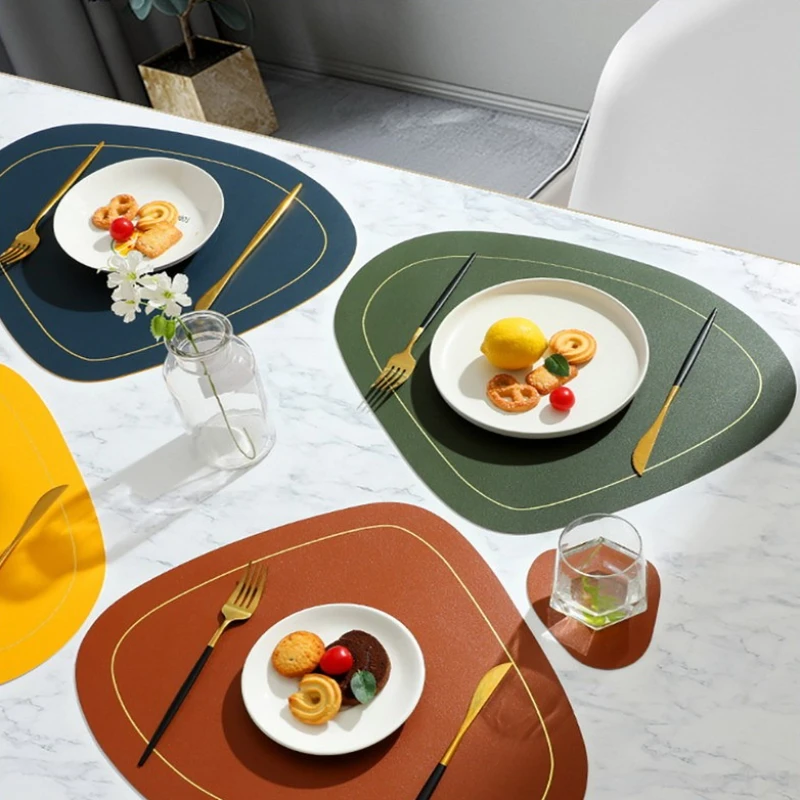 Leather Placemat Coaster Table Pads PVC Irregular Plate Mat Oil-proof Table Placemats for Kitchen Dining Hotel Table Decoration - Image 4