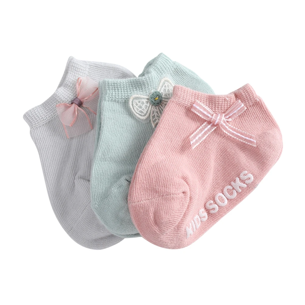 3 Pairs Spring Summer Baby Cute Socks Solid Color Fashion Princess Infant Baby Floor Socks Soft  Anti-slip Boat Socks for Girls