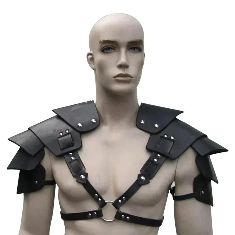 

New Steampunk Viking Knight Warrior Medieval Shoulder Armor Retro PU Leather Halloween Costumes Gladiator Pauldrons Harness Belt