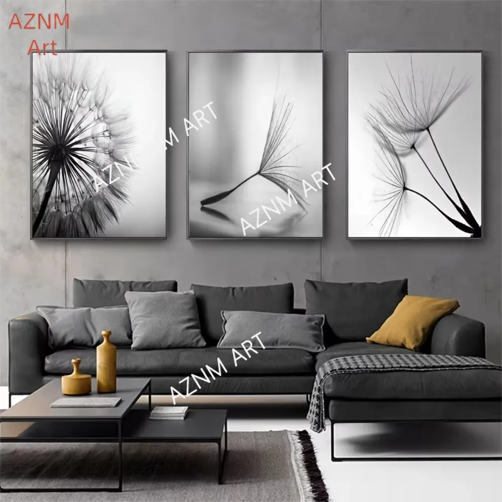 1/3 Stück Schwarz-Weiß Pusteblumen-Wandkunstdrucke und Poster Nordische Wohnzimmer-Wanddekoration Dekorative Leinwandgemälde