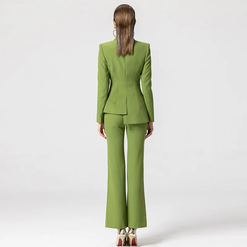 Formal Women Suits Office Set Jacket+Trousers or Dress With Belt 2 Pieces Green Skirt Prom Gown Irregular Hem Coat In Stock