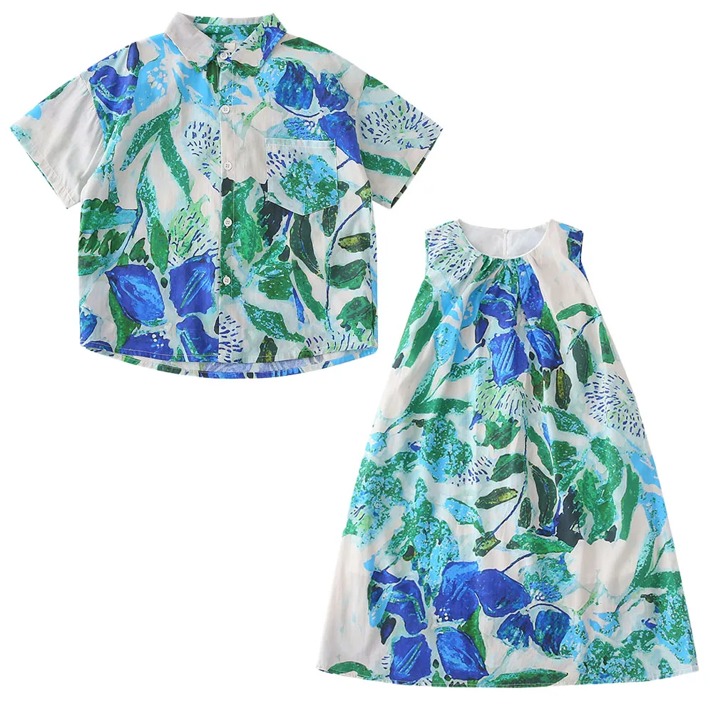 

Summer Bohemian Beach Family Match Outfit Mom Dad Kids Family Clothes Girl Dress Woman Floral Boy Shirt Man Vacation Children