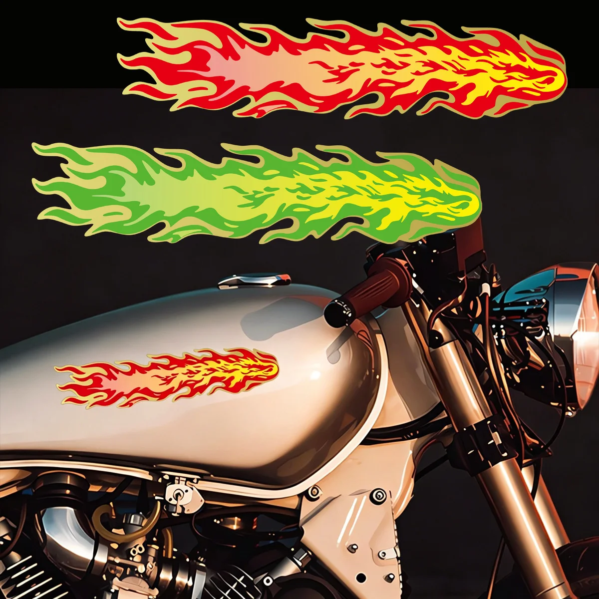 2PCS Flame Reflective Motorcycle Stickers Waterproof Motorbike Moto Front Fairing Fuel Tank Side Panels Vinyl Decal Accessories