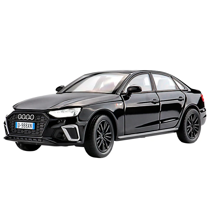 1:32 A4L Alloy Diecast Miniature Model Toy Cars Doors Opened Sound Light Pull Back Rubber Tires Vehicle Toys for Boys Gifts