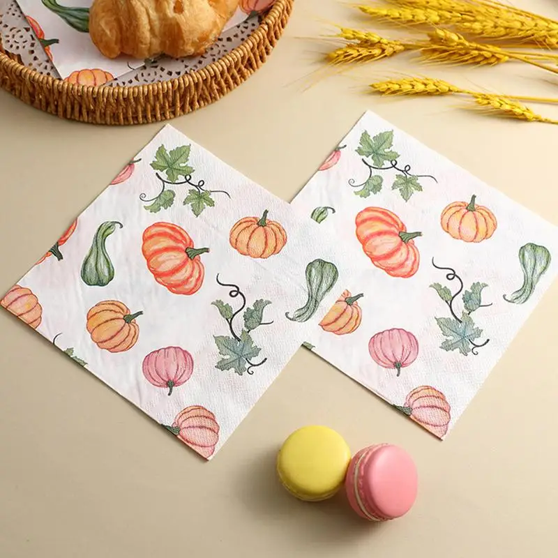 Autumn Harvest Pumpkin Napkins Guest Paper Napkins Thicken 20-Sheet Pumpkin Fall Thanksgiving Napkins Hand Towels Dinner