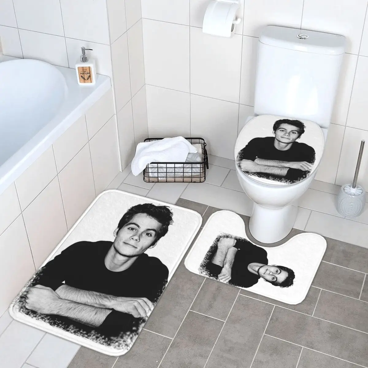 

Dylan O'Brien 4 3 Pcs Bath Mat Bathroom Set Toilet Lid Cover Home Decor Non-Slip Carpet Floor Rug