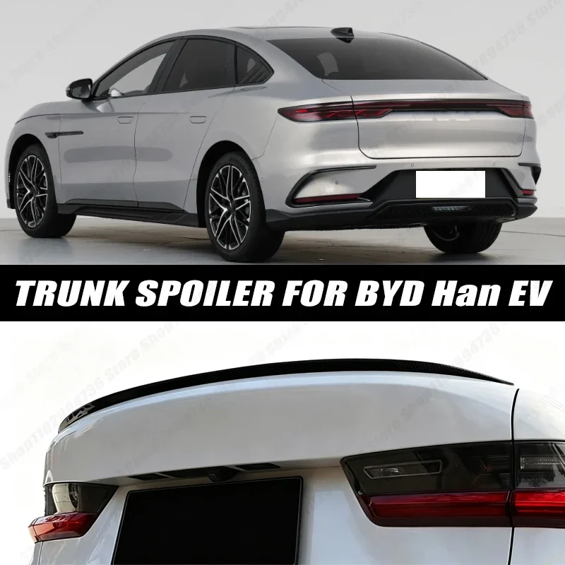120CM Glossy Black Soft Rubber Universal Rear Trunk Spoiler 5D Carbon Look Tail Wing Fit For BYD Han EV Car Accessories
