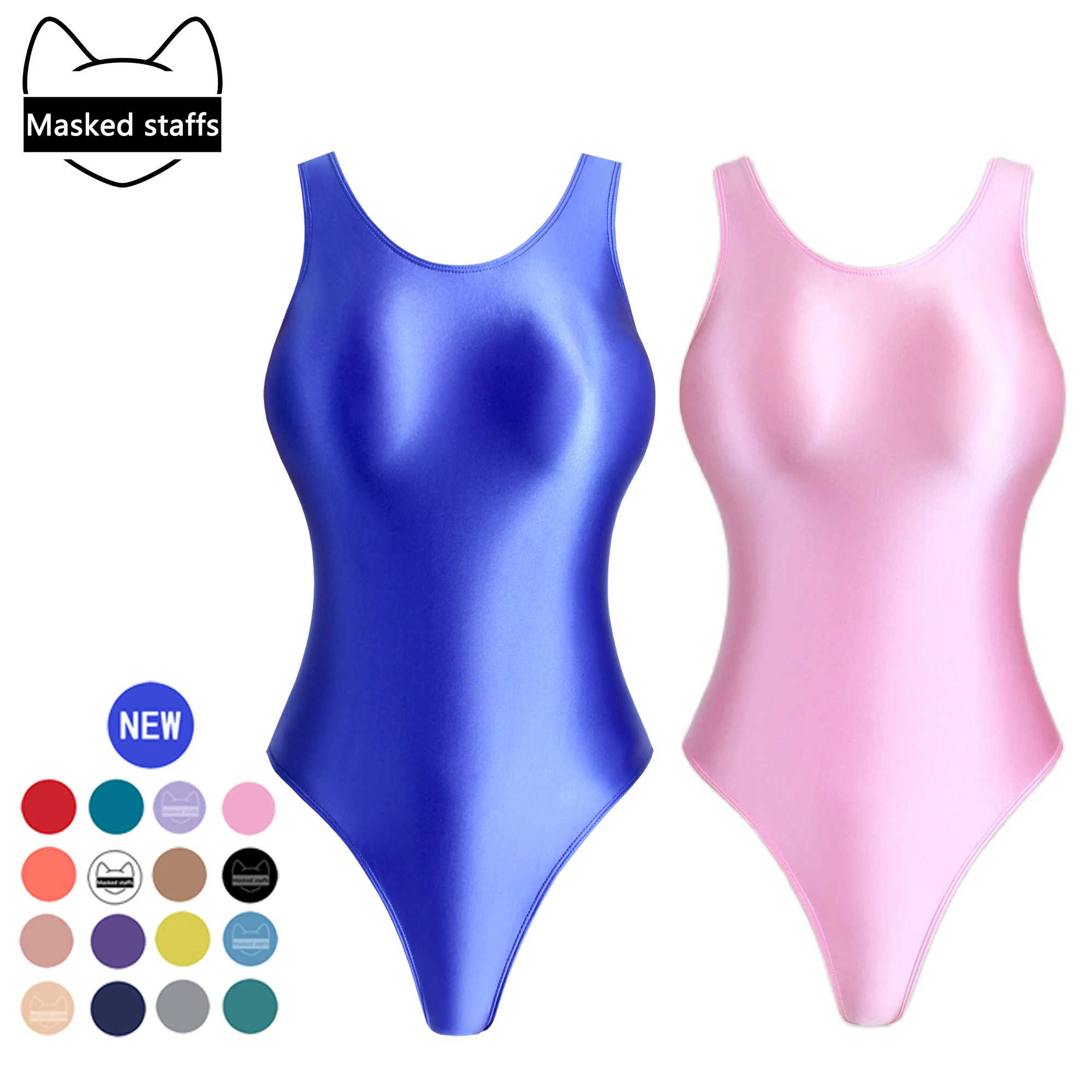 

Masked staffs One piece swimsuit sexy tight high elastic oily glossy swimsuit solid color high fork t-shaped silk bikini