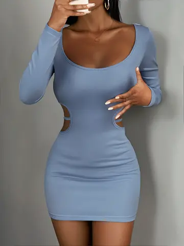 Sexig damklänning med V-ringning, rygglös och knytband i midjan 10 best sales bodycon-klänning - №1