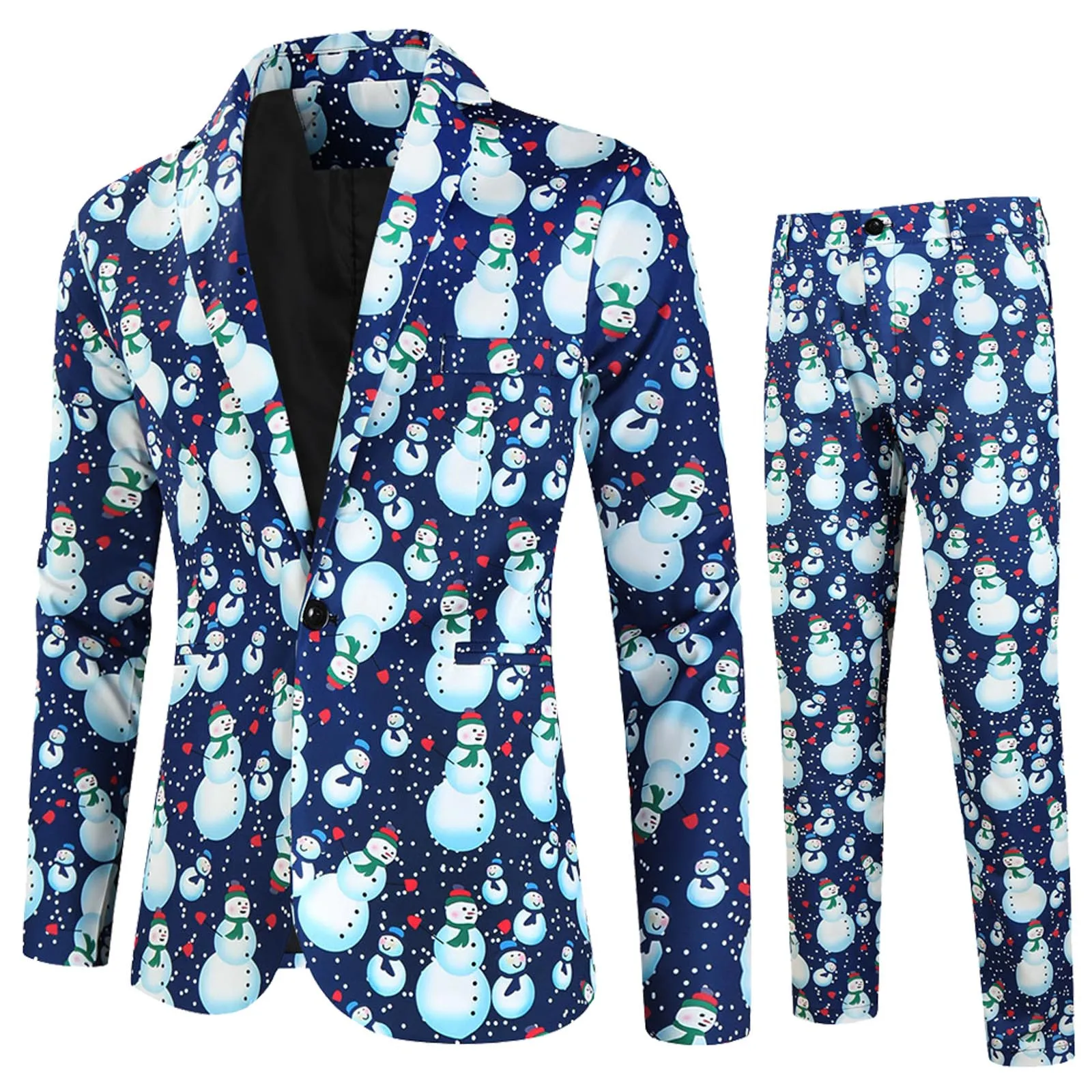 Conjunto de chaqueta con estampado navideño para hombre, traje de dos piezas para fiesta de Navidad, Otoño, Primavera