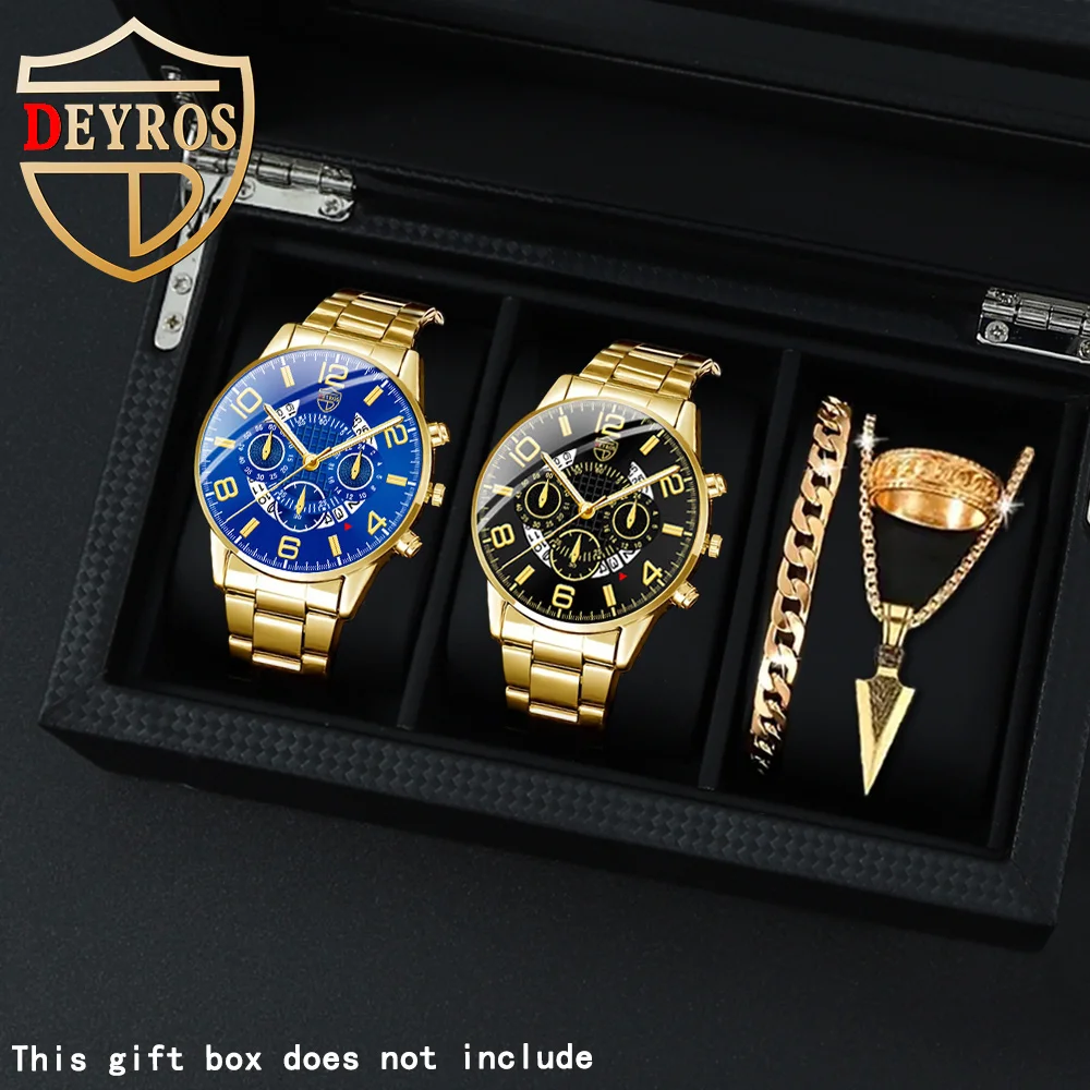 

Мужские часы, 5 шт./компл., повседневные мужские классические кварцевые мужские часы, ожерелье, кольцо, браслеты, идеально подходят для мужчин часов.