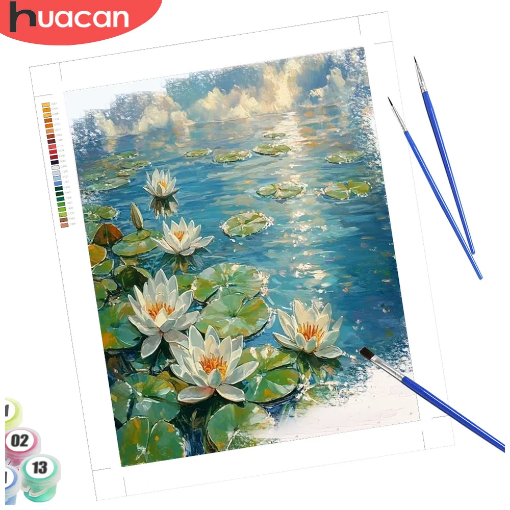 

HUACAN картина по номерам цветок лотоса подарок ручной работы рисунок на холсте картина маслом Diy подарок на день Святого Валентина поделки для взрослых настенное искусство