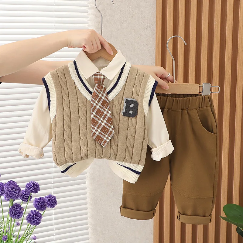 

New Autumn Baby Clothes Children Boys B Vest Shirt Pants 3Pcs/Sets Kids Clothing Infant Casual Cotton Costume Toddler Tracksuits