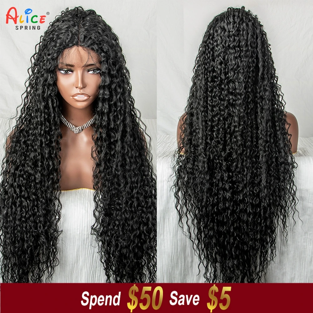 

36 Inch Synthetic Lace Front Wigs Curly Hair Water Wave Synthetic Wigs Deep Wave front Wigs Synthetic Lace Wig Afro Black Women