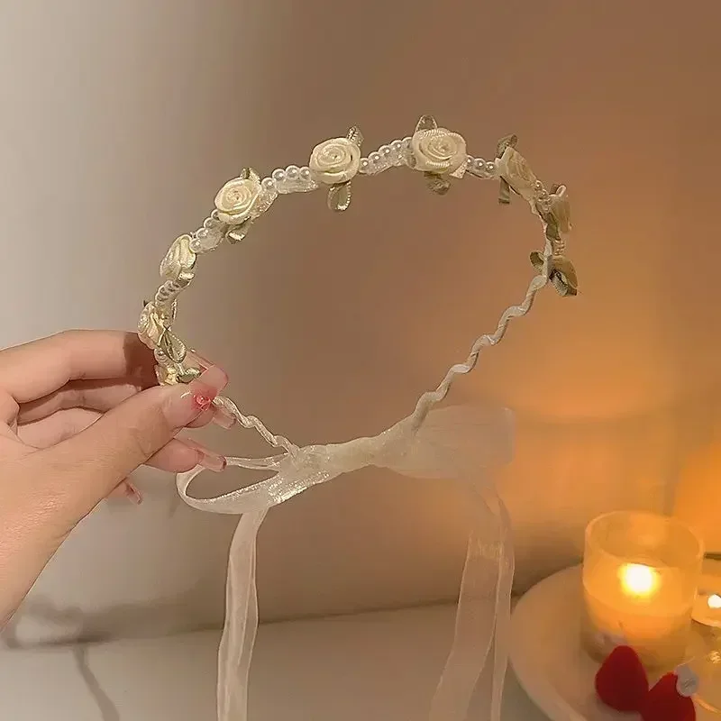 Elegant Girls Bridal Headband Imitated Pearl Hair Headdress Flower Wreath Bride Garland Head Hoop Wedding Headbands Hair Jewelry