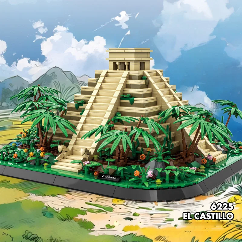 Arquitetura histórica do patrimônio cultural mundial tijolo méxico el castillo bloco de construção criativo pirâmide maia brinquedos educativos