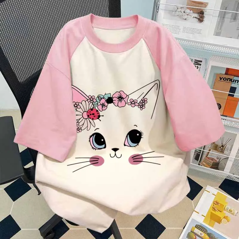 

Y2K Cartoon Cat Fashion Children's Clothing Funny Meme Animal Tshirt Short Sleeve Summer Boys Girls Cotton Streetwear
