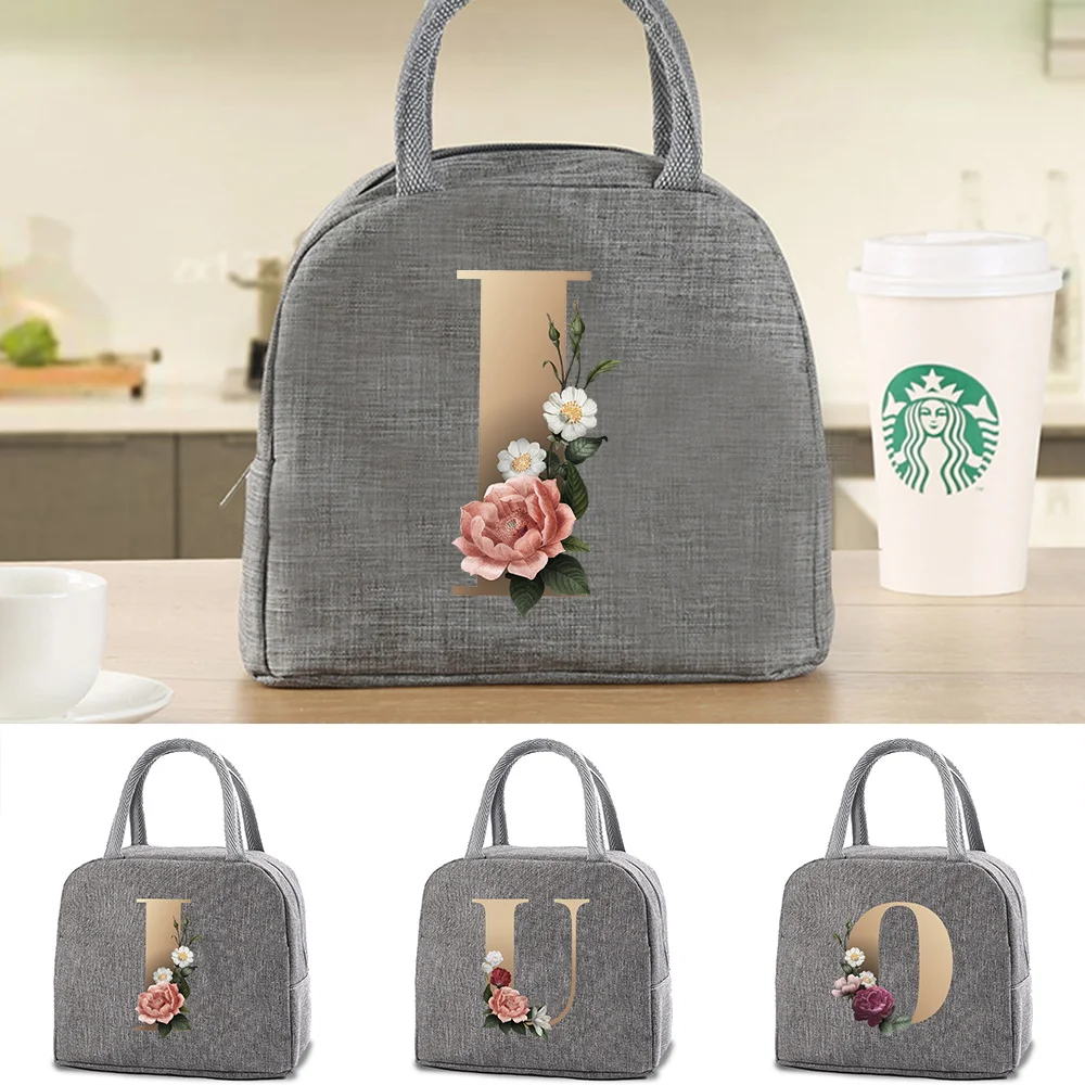Multifunctional New Insulated Lunch Bag Stylish Simple Gold Letter Pattern Unisex Lunch Bag.